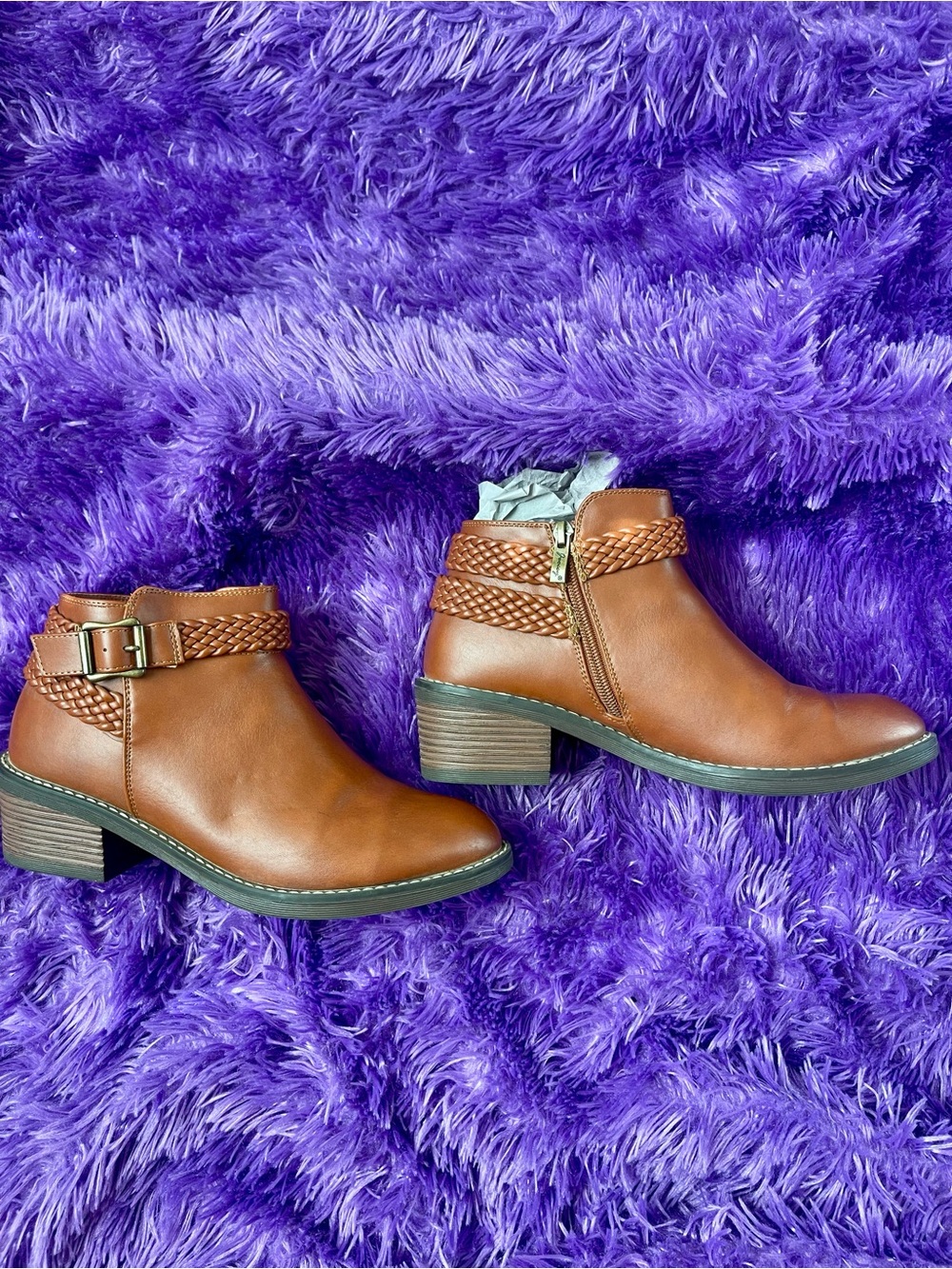 Women’s Tan Braided Ankle Boots